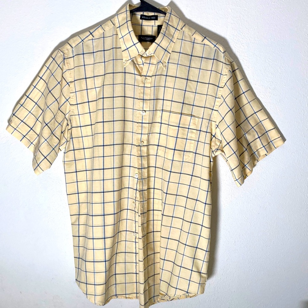 Van Hussein yellow plaid button up men’s T